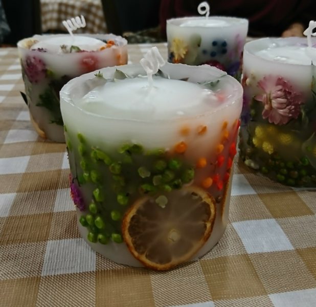 出張キャンドル教室埼玉 ドライフラワーのボタニカルキャンドル