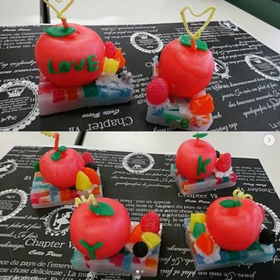 川越市社会福祉センターオアシス 出張講座第3回目作品リンゴキャンドル