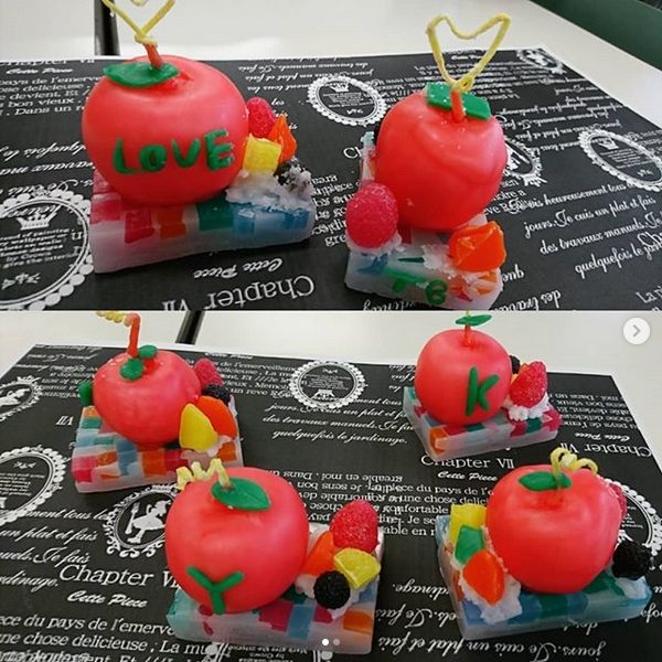 川越市社会福祉センターオアシス　出張講座第３回目作品リンゴキャンドル