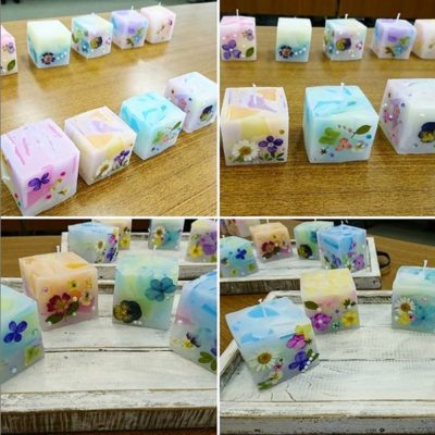 押し花のスクエアキャンドル